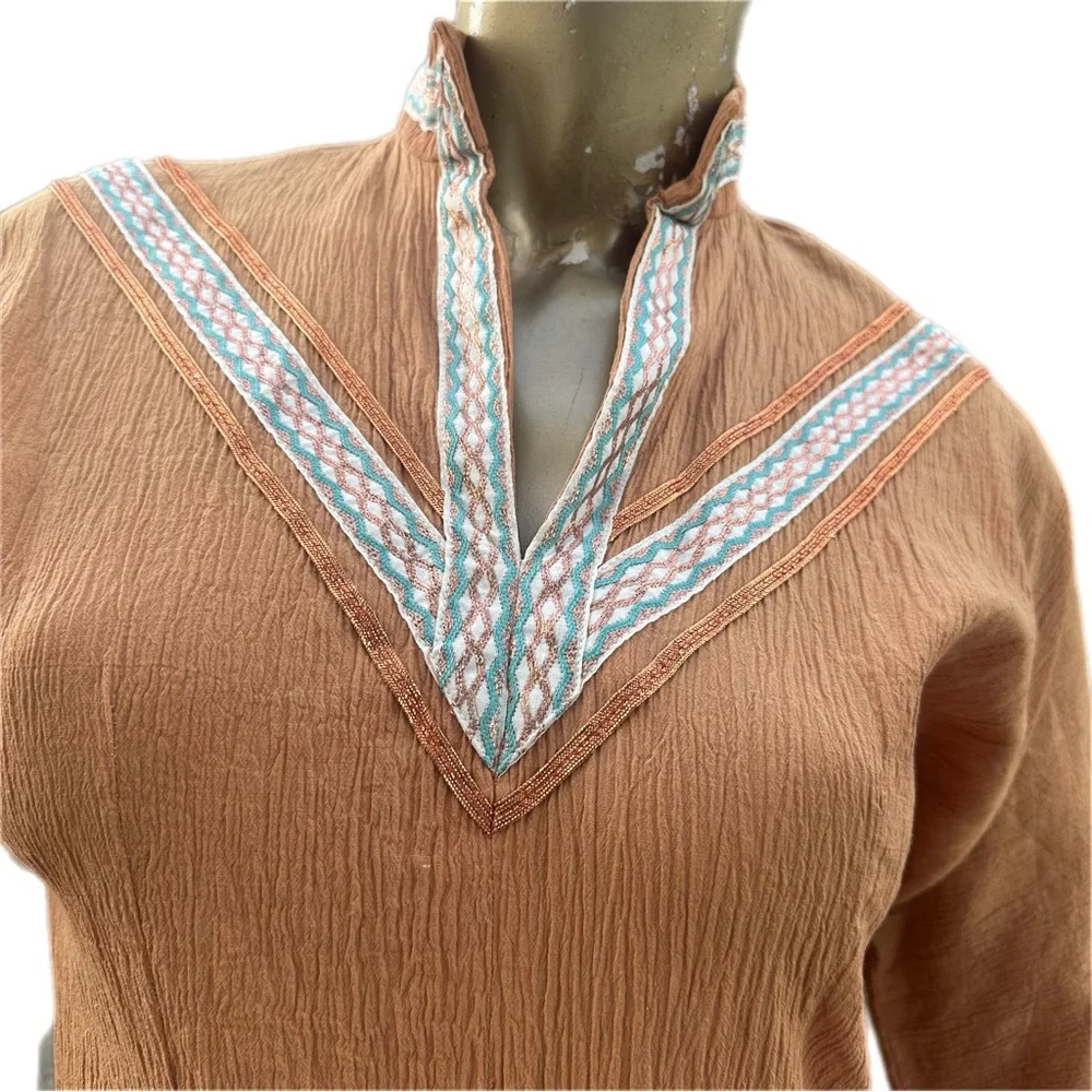 VINTAFE GEORGIE OF ARIZONA GAUZE & COPPER METALLIC PATIO DRESS 2-PIECE SKIRT SET